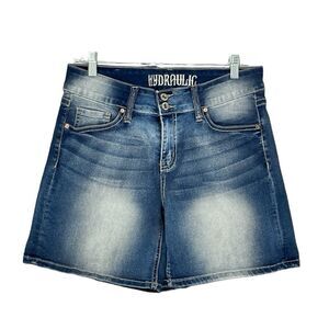 Hydraulic Women’s Nolita Curvy Denim Jean Shorts Embroidered Pockets Wide leg 10